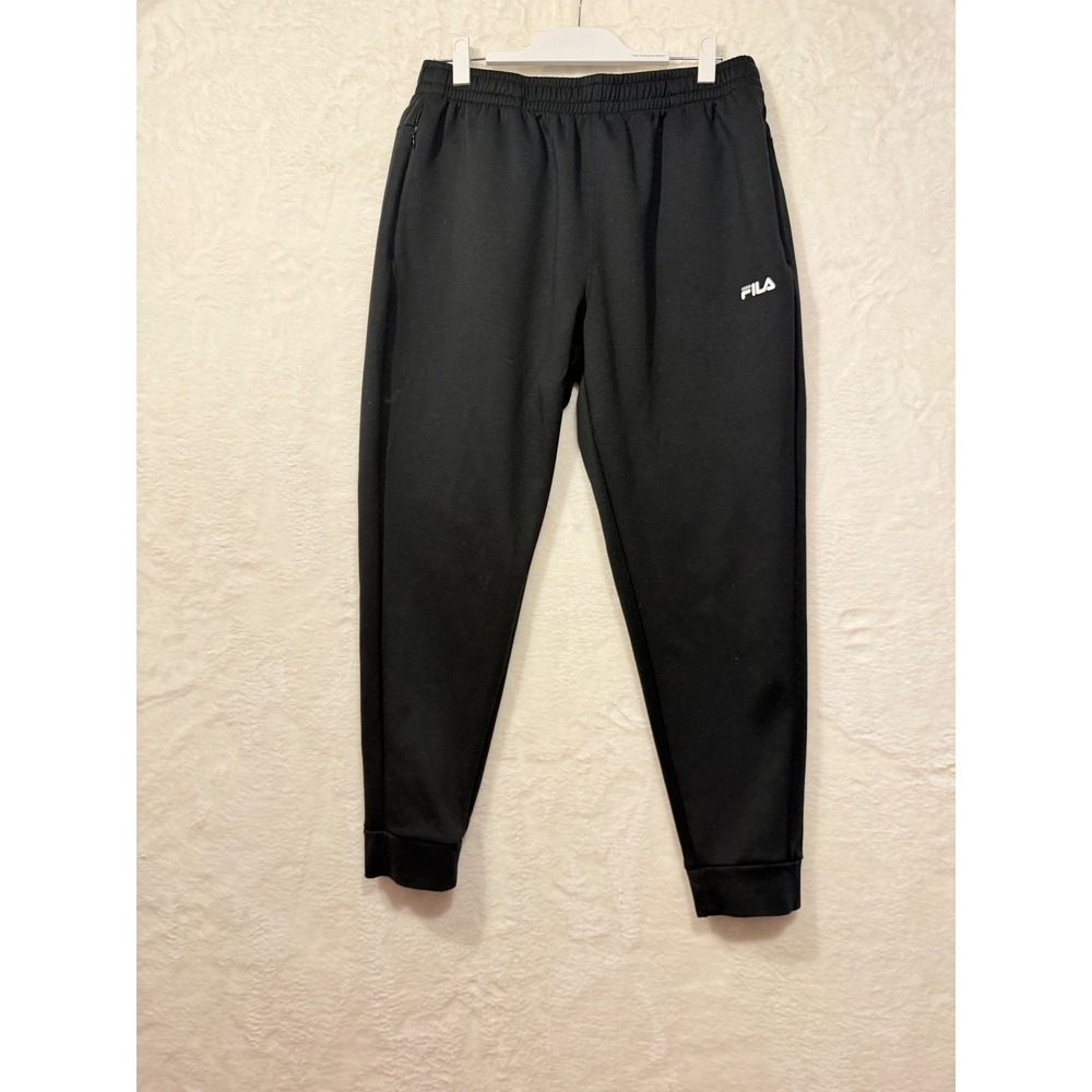 Fila Joggers Mens Medium Black Athletic Sweatpants Tapered Zipper Pockets Sport